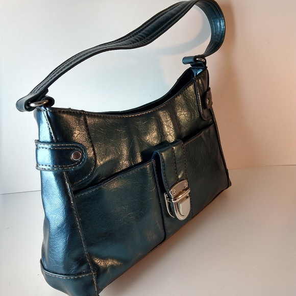 Vintage vegan dark turquoise handbag from 90s - Picture 6 of 11